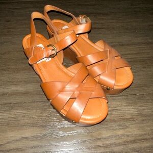 Sz 7.5 Nine West wedge brown shoes